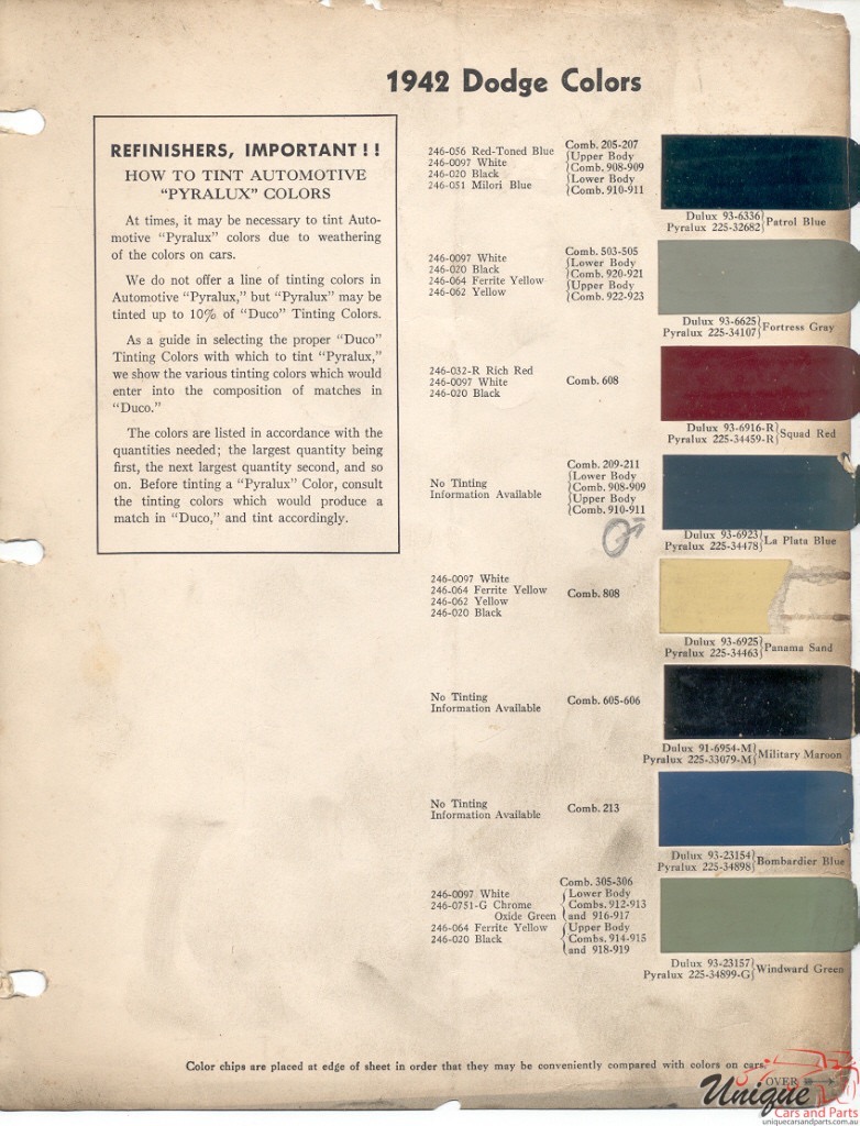 1942 Dodge Paint Charts DuPont 1